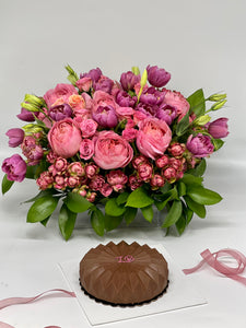 Acrylic Gift Box with Cake and Flower Arrangements-Pink