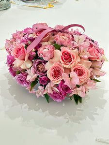 Valentines Acrylic Gift Box with Cake and Flower Arrangements PINK COLOR