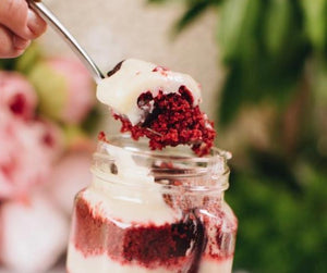 Red velvet cake and brigadeiro